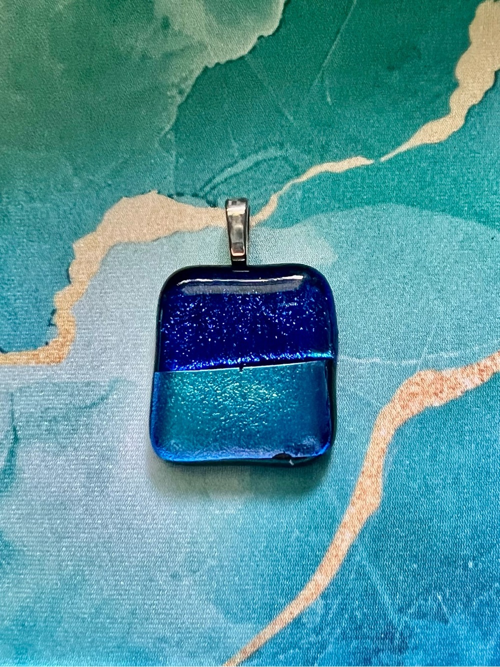 Dichroic Blue Square Glass Pendant